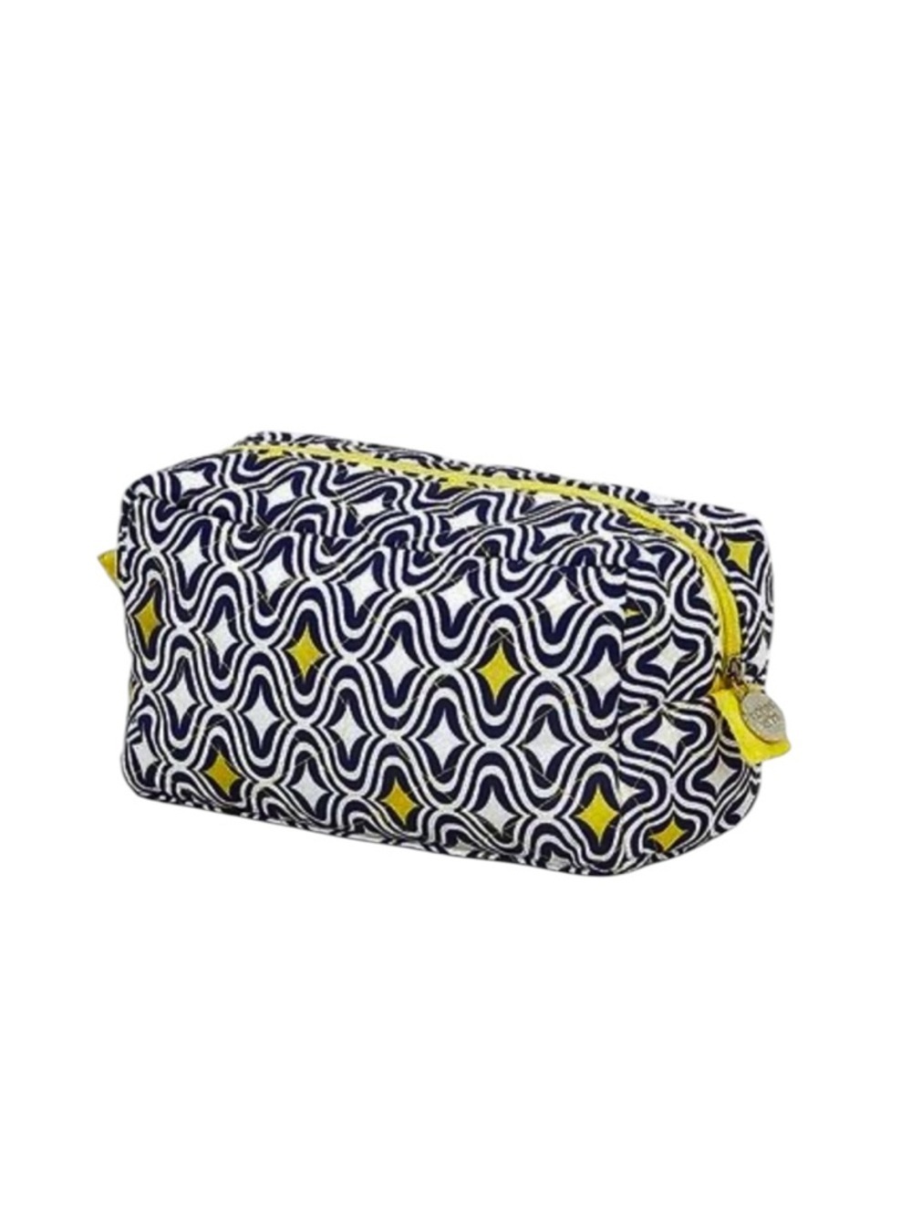 NWT Quilted Cosmetic Bag Buckhead Betties Curve Appeal Navy Yellow